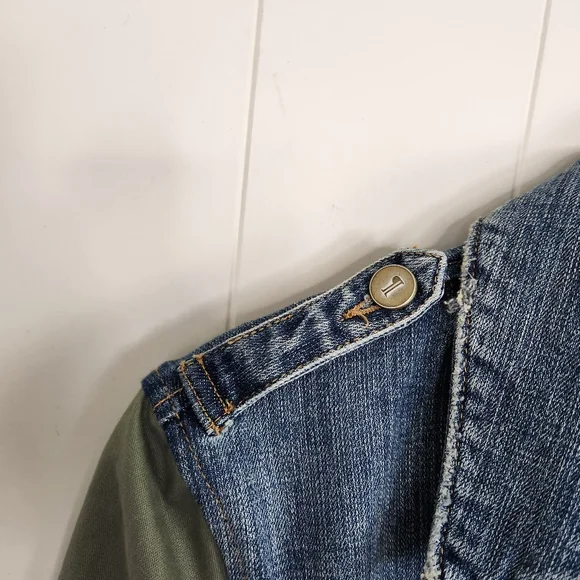 Anthropologie Pilcro & The Letterpress Denim Jacket Green Sleeves Military Boho - Picture 5 of 12